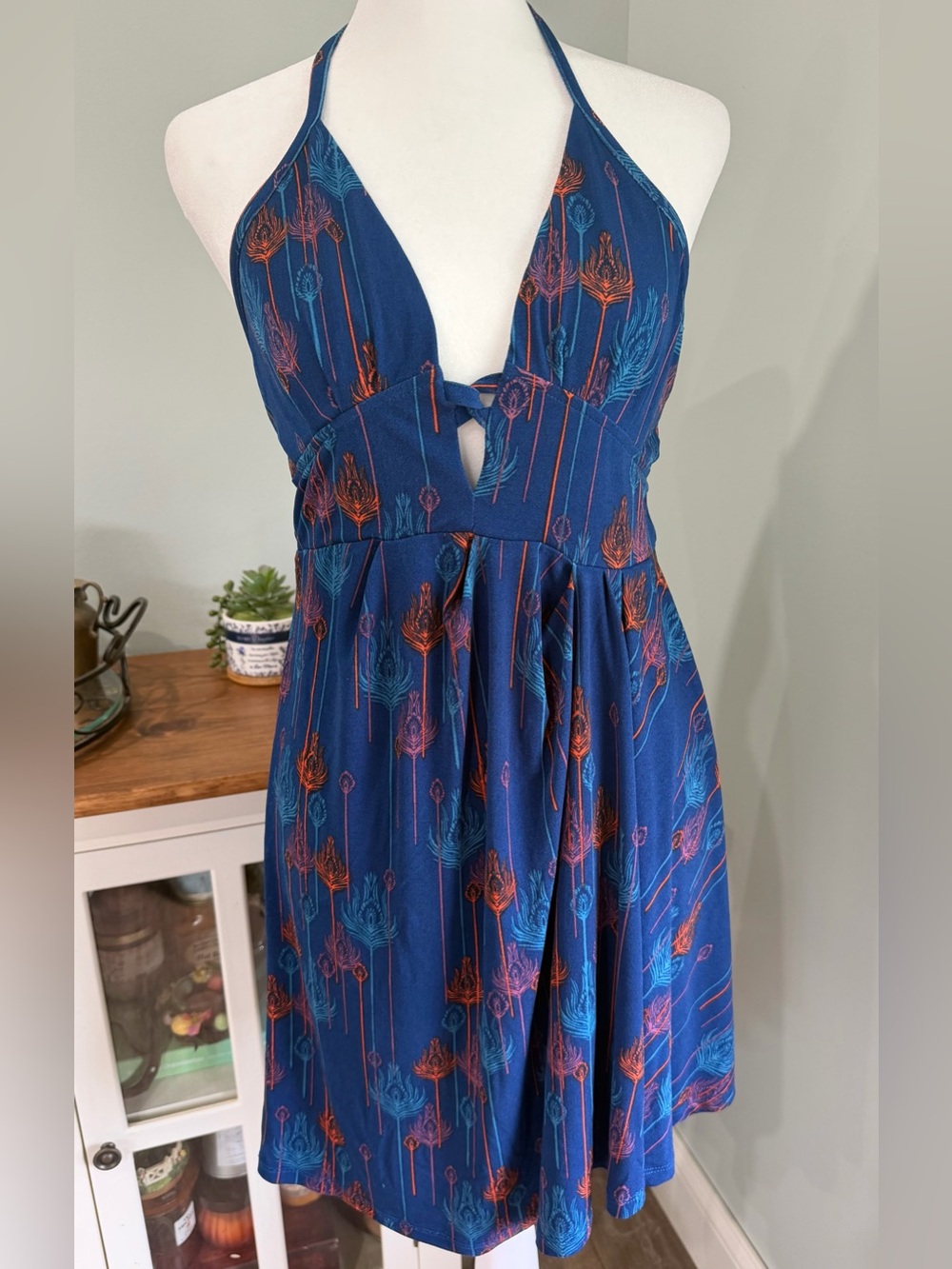 Free People Blue Tropical Daydream Halter Peacock Asymmetrical Dress Woman Small